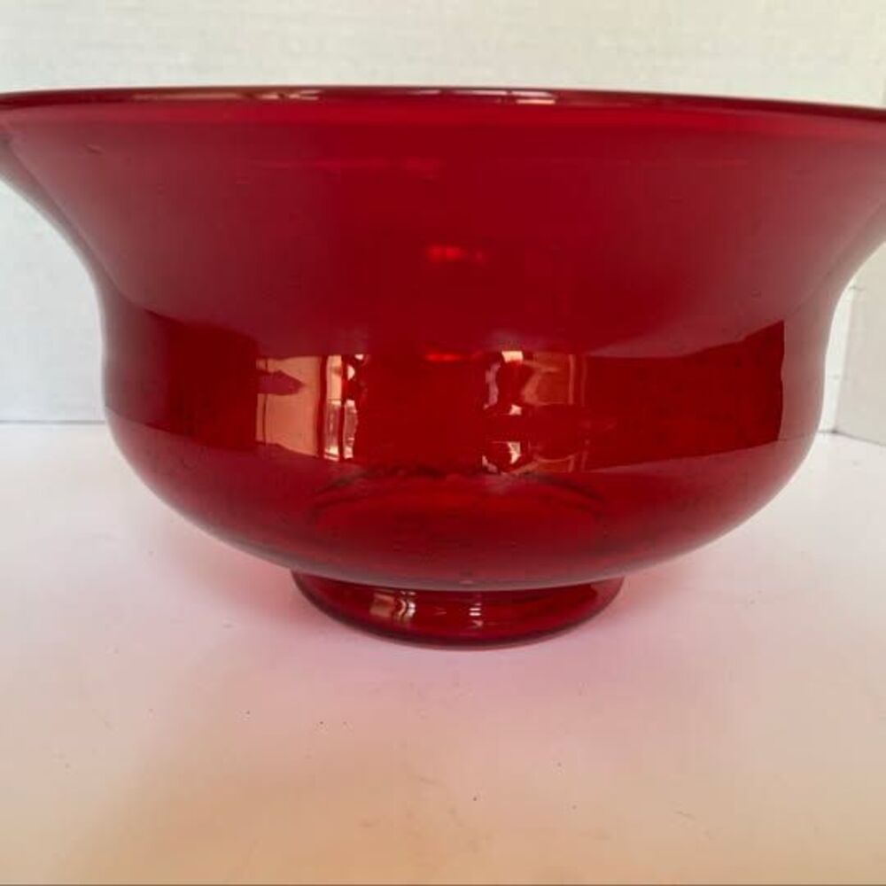 MCM Ruby Red Art Glass Centerpiece Bowl — 11.5", Hand Blown Bullicante